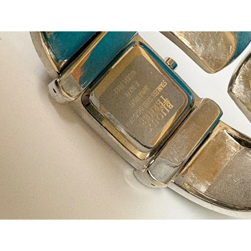 Terner Silver Tone Giraffe Print Dial‎ Cuff Bangle Watch Black Enamel Mosaic
